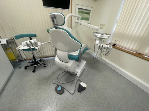 Dental treatment chair and equipment in a dental practice.